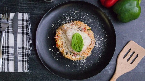 Poached Chicken Breast with ratatouille orzo ragout By Chef David Burke